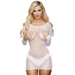 Lapdance White Crochet Long Sleeve Mini Dress