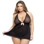Worldgirl Plus Size Barely There Sheer Black Babydoll Set