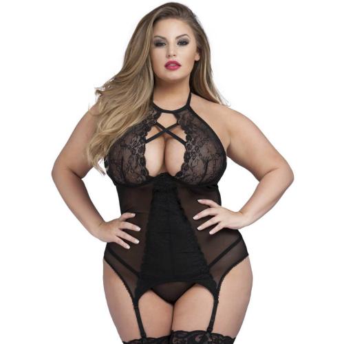 Worldgirl Plus Size Twilight Temptation Halterneck Basque Set
