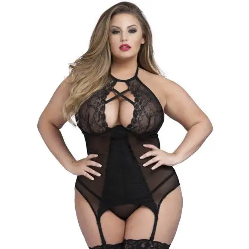 Worldgirl Plus Size Twilight Temptation Halterneck Basque Set Worldgirl Plus Size Twilight Temptation Halterneck Basque Set