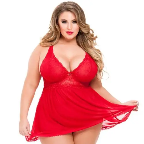 Worldgirl Plus Size Love Me Lace Red Soft Cup Babydoll Set Worldgirl Plus Size Love Me Lace Red Soft Cup Babydoll Set