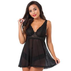 Worldgirl Love Me Black Lace Soft Cup Babydoll Set