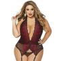 Seven 'til Midnight Plus Size Deep Plunge Suspender Chemise Set