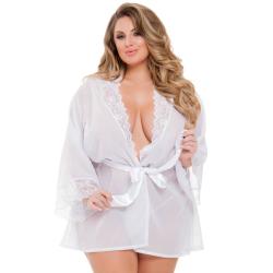 Worldgirl Plus Size Barely There Sheer White Robe