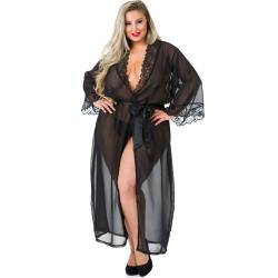 Worldgirl Plus Size Barely There Long Sheer Black Robe