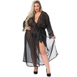 Worldgirl Plus Size Barely There Long Sheer Black Robe