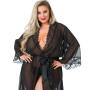 Worldgirl Plus Size Barely There Long Sheer Black Robe