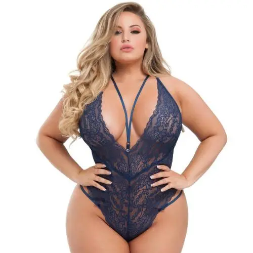 Worldgirl Plus Size Late Night Liaison Blue Crotchless Lace Body Worldgirl Plus Size Late Night Liaison Blue Crotchless Lace Body