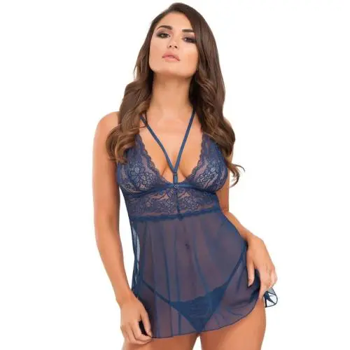 Worldgirl Late Night Liaison Blue Lace Babydoll Set Worldgirl Late Night Liaison Blue Lace Babydoll Set