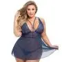 Worldgirl Plus Size Late Night Liaison Blue Lace Babydoll Set