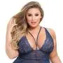 Worldgirl Plus Size Late Night Liaison Blue Lace Babydoll Set