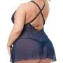 Worldgirl Plus Size Late Night Liaison Blue Lace Babydoll Set