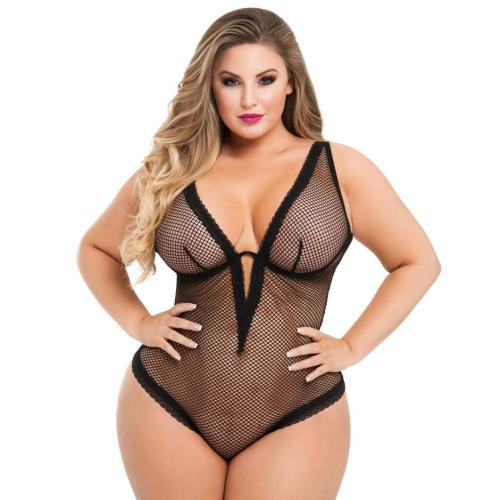 Worldgirl Plus Size Provocatease Black Fishnet Underwired Body