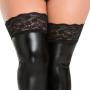 Worldgirl Plus Size Black Wet Look Hold-Ups with Lace Tops