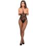 Worldgirl Black Fishnet and Lace Open Cup Crotchless Bodystocking