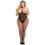 Worldgirl Plus Size Black Fishnet and Lace Crotchless Bodystocking