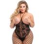 Worldgirl Plus Size Black Fishnet and Lace Crotchless Bodystocking