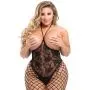 Worldgirl Plus Size Black Fishnet and Lace Crotchless Bodystocking