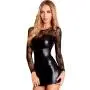 7heaven Plus Size Long Sleeve Wet Look and Lace Mini Dress