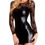 7heaven Plus Size Long Sleeve Wet Look and Lace Mini Dress