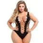 Worldgirl Plus Size Black Deep Plunge Fence Net Body