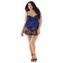 Dreamgirl Plus Size Blue Stretch Satin Babydoll and Bustier Set