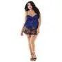 Dreamgirl Plus Size Blue Stretch Satin Babydoll and Bustier Set