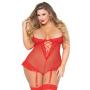 Seven 'til Midnight Plus Size Red Fishnet and Lace Body Set 