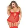 Seven 'til Midnight Plus Size Red Fishnet and Lace Body Set 