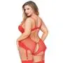 Seven 'til Midnight Plus Size Red Fishnet and Lace Body Set 