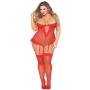 Seven 'til Midnight Plus Size Red Fishnet and Lace Body Set 