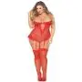 Seven 'til Midnight Plus Size Red Fishnet and Lace Body Set 