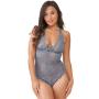 Worldgirl Grey Shimmering Criss-Cross Crotchless Lace Body Worldgirl Grey Shimmering Criss-Cross Crotchless Lace Body