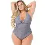 Worldgirl Plus Size Grey Shimmering Criss-Cross Lace Body