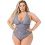 Worldgirl Plus Size Grey Shimmering Criss-Cross Lace Body