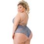 Worldgirl Plus Size Grey Shimmering Criss-Cross Lace Body Worldgirl Plus Size Grey Shimmering Criss-Cross Lace Body