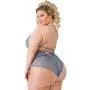 Worldgirl Plus Size Grey Shimmering Criss-Cross Lace Body