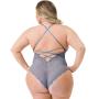 Worldgirl Plus Size Grey Shimmering Criss-Cross Lace Body Worldgirl Plus Size Grey Shimmering Criss-Cross Lace Body
