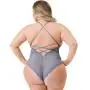 Worldgirl Plus Size Grey Shimmering Criss-Cross Lace Body
