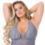 Worldgirl Plus Size Grey Shimmering Criss-Cross Lace Body Worldgirl Plus Size Grey Shimmering Criss-Cross Lace Body