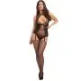 Worldgirl Black Fishnet and Lace Keyhole-Front Suspender Bodystocking