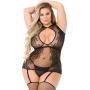 Worldgirl Plus Size Keyhole-Front Suspender Bodystocking