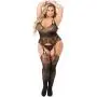Worldgirl Plus Size Black Lace Strappy Suspender Bodystocking