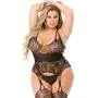 Worldgirl Plus Size Black Lace Strappy Suspender Bodystocking
