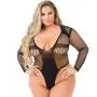 Worldgirl Plus Size Black Fishnet Deep Plunge Thong Body