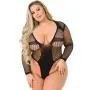 Worldgirl Plus Size Black Fishnet Deep Plunge Thong Body