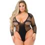 Worldgirl Plus Size Black Fishnet Deep Plunge Thong Body