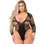 Worldgirl Plus Size Black Fishnet Deep Plunge Thong Body