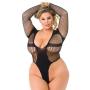 Worldgirl Plus Size Black Fishnet Deep Plunge Thong Body