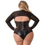 Exposed Plus Size Black Wet Look Open Cup Crotchless Body